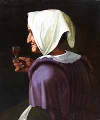 Alte mit glass Wein - vecchia con vino rosso - Old lady with glass of red wine